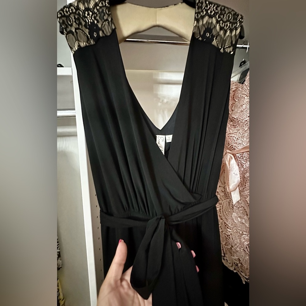 Black Lace Shoulder Jumpsuit 🖤 Used Once! Excellent Condition ✨ Large/ Sz. 12 - Picture 7 of 11